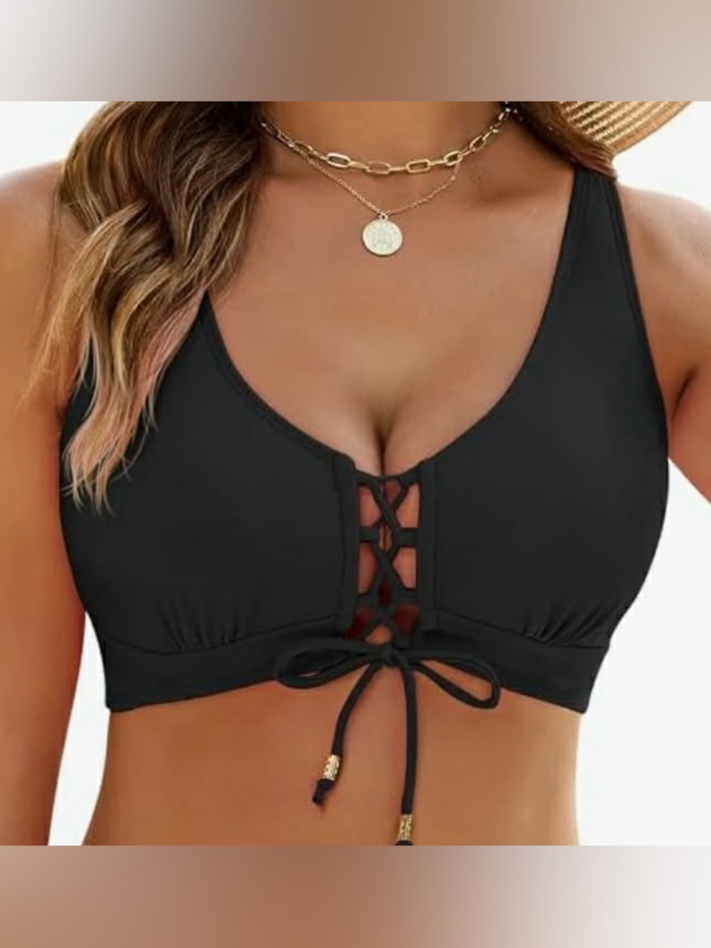 Lace-Up Black Bralette Bikini Top size M NWT